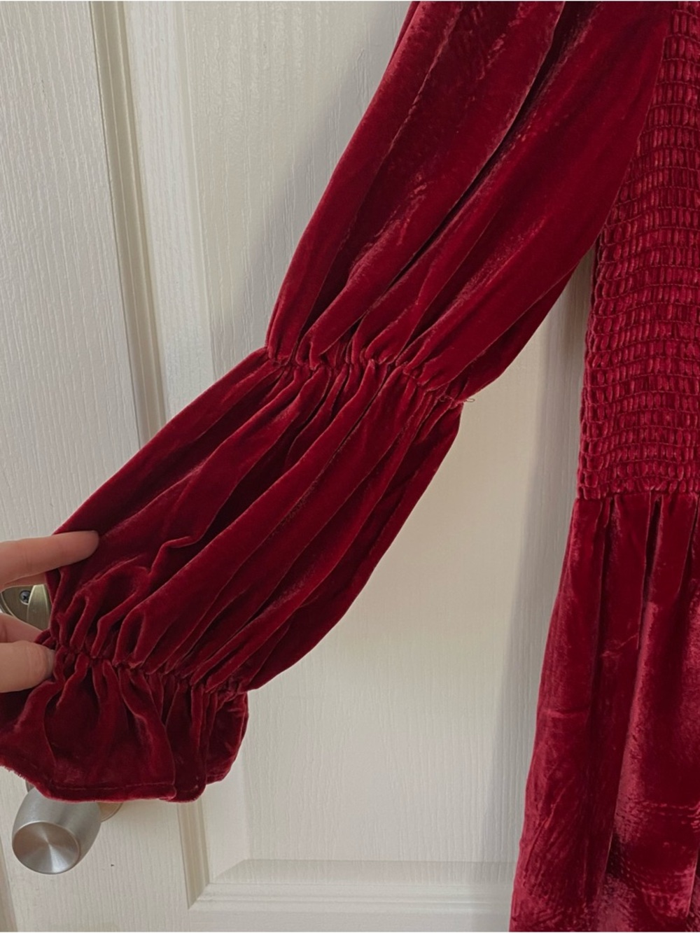 $278 Reformation Albi Burgundy Velvet Velour Silk Puff Sleeves Mini Dress Size M - Picture 7 of 14